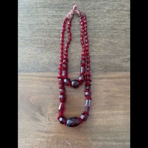 Vintage GIVENCHY red crystal glass layered necklace